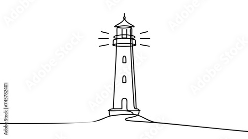 Continuous one simple single abstract line drawing of lighthouse icon in silhouette on a white background. Linear stylized