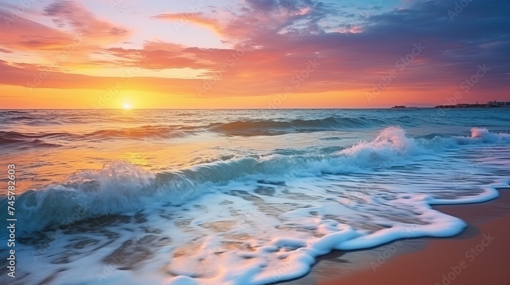 Beautiful sea wave and sky at sunset