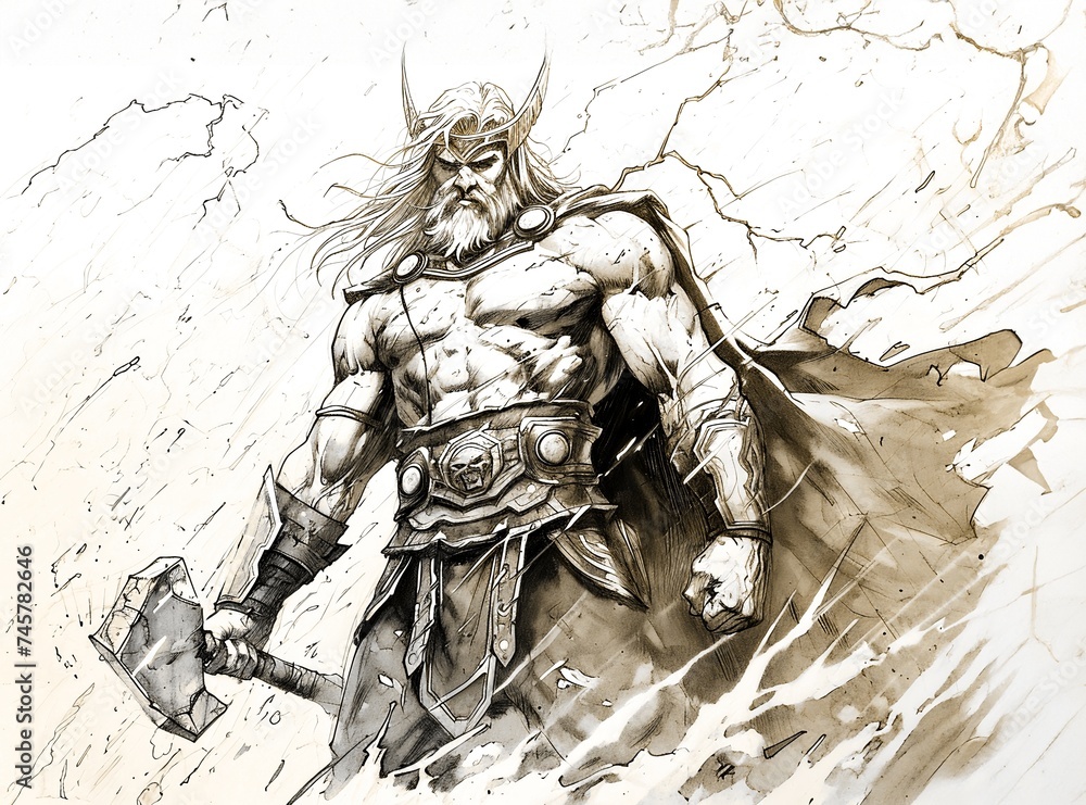 Viking Deity Sketch Pen Drawing of a Norse God Thor Viking Deity Sketch Pen Drawing of a Norse God Thor