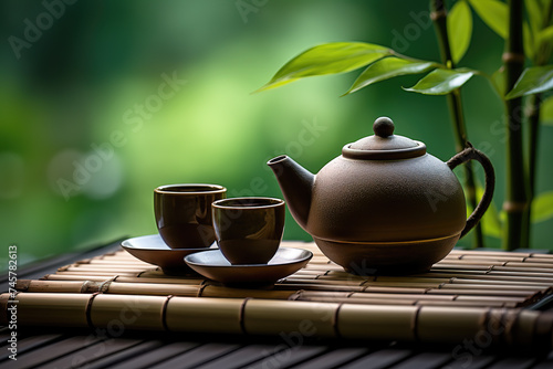 Chinese style teapots, cups, and tea sets in the context of traditional Chinese indoor architecture