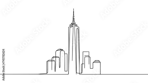 Continuous one line drawing of tall skyscraper buildings in big city.