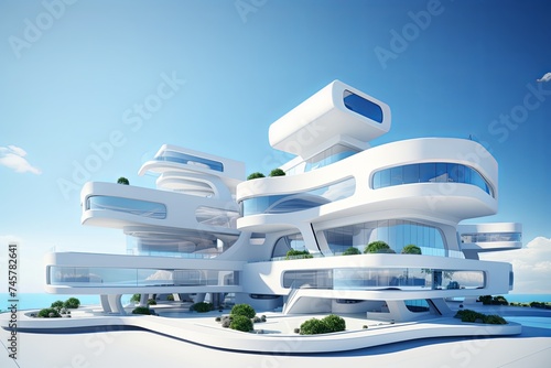 Modern Building Architecture of Luxury House Home exterior 3d rendering on white background © pixeness