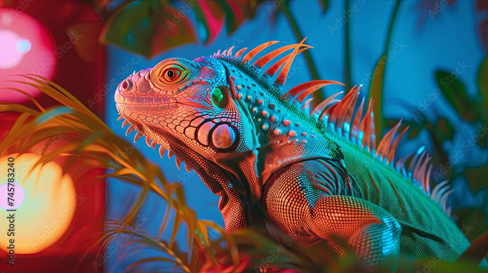 Obraz premium Iguana with vibrant neon coloring