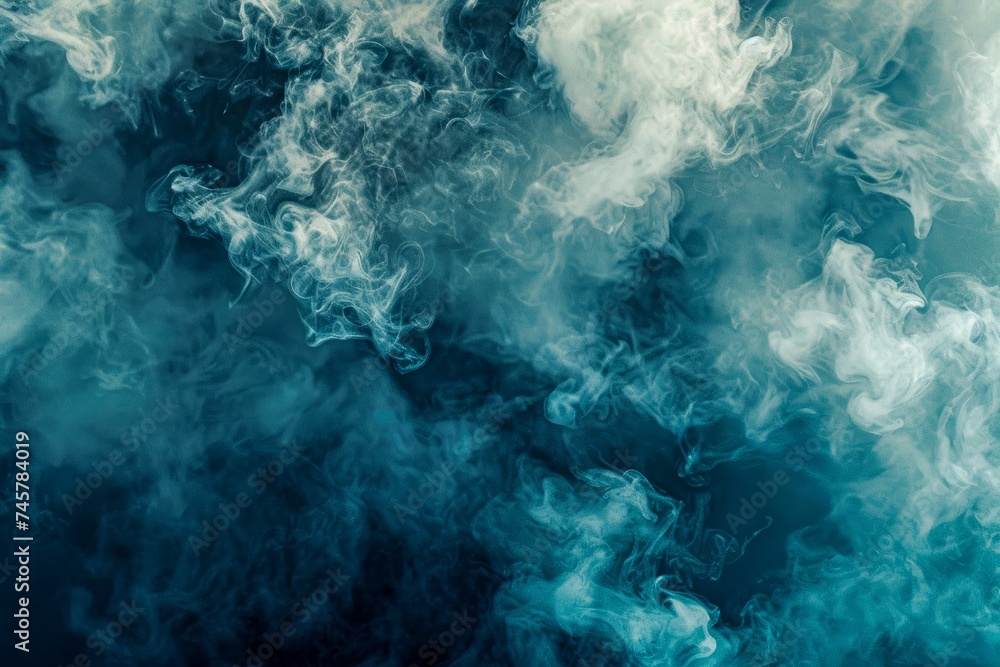 A mesmerizing abstract display of blue smoke against the backdrop of a natural sky