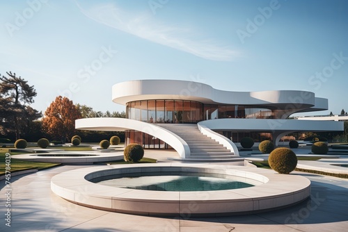 Modern Building Architecture of Luxury House Home or Hotel Exterior with swimming pool background © pixeness