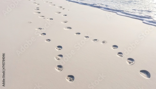 Many foot prints on a white beach sand