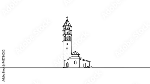 One line style big Tower. Simple modern continuous minimalistic style vector