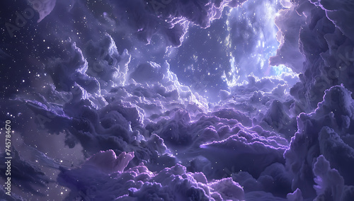 view through the clouds of starry space in the style 