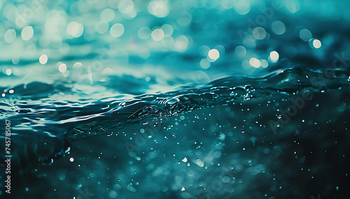 water flowing between rain in the style of dark turqu photo