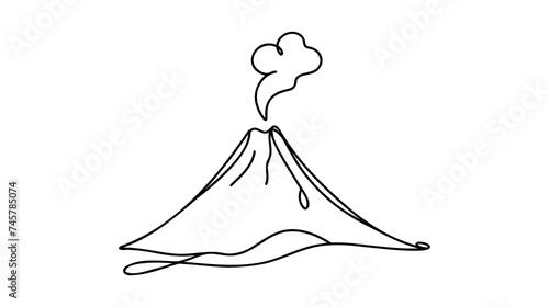Erupting volcano in one line on a white background. Graphic illustration of flowing magma