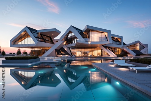 Modern Building Architecture of Luxury House Home or Hotel Exterior with swimming pool background © pixeness
