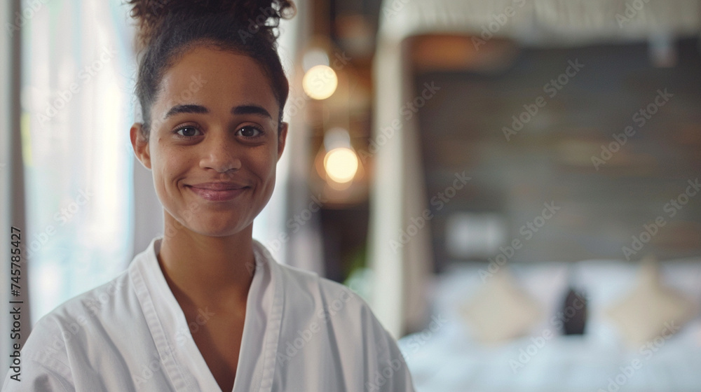 A young female nurse wears a gentle smile in her bathrobe, her demeanor exuding warmth and understanding, as she extends care and compassion to patients with genuine kindness. A young female nurse wears a gentle smile in her bathrobe, her demeanor exuding warmth and understanding, as she extends care and compassion to patients with genuine kindness.