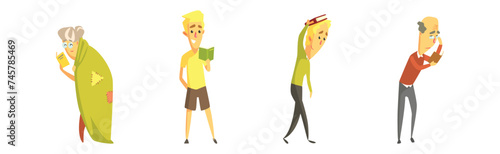 People Character Reading Book Being Fan of Literature Vector Set