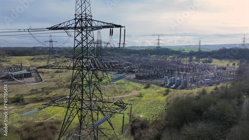 Electricity Substation and Pylons Distributing Power Facility