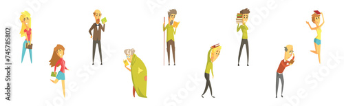 People Character Reading Book Being Fan of Literature Vector Set