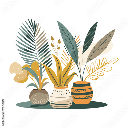 Flat logo vector still life with plants deco white background