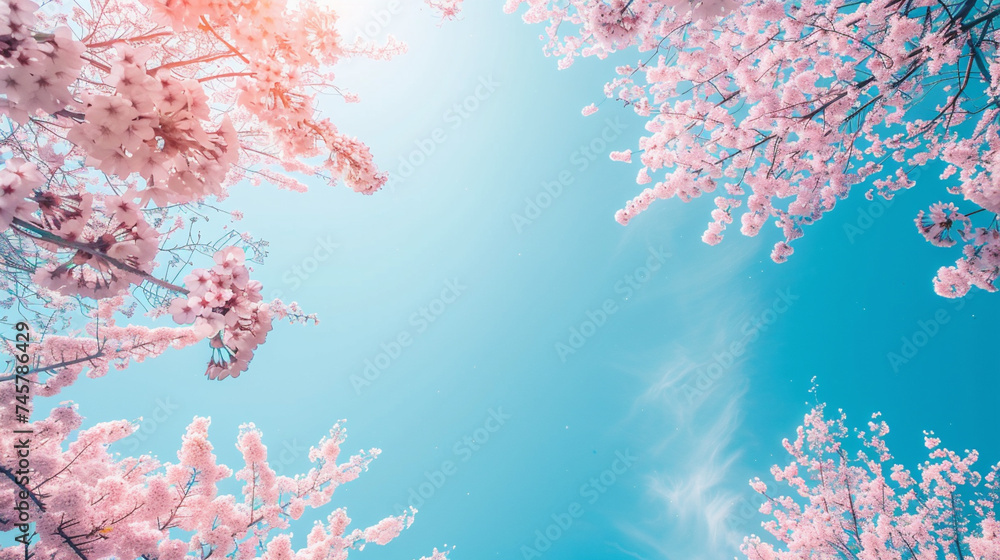 桜と青空の背景 桜と青空の背景