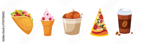 Fast Food Bright Object and Item Vector Set
