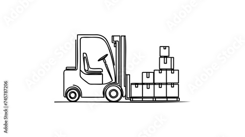 Continuous one line drawing forklift truck with boxes.