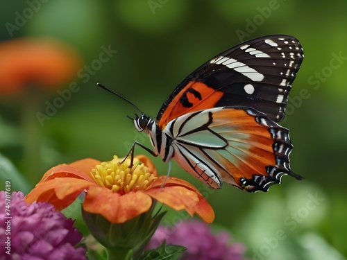 Beautiful Nature Wallpaper Butterfly on Flowers Plants Background Yellow Flowers in Garden © Seven Sky