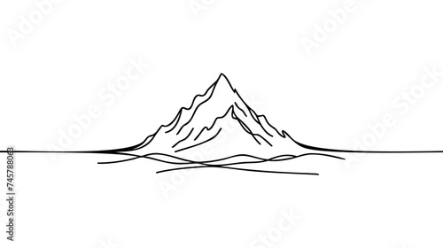 One continuous line drawing of mountain range landscape.