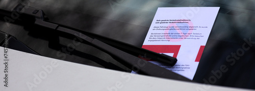 ein knöllchen an einer auto windschutzscheibe panorama