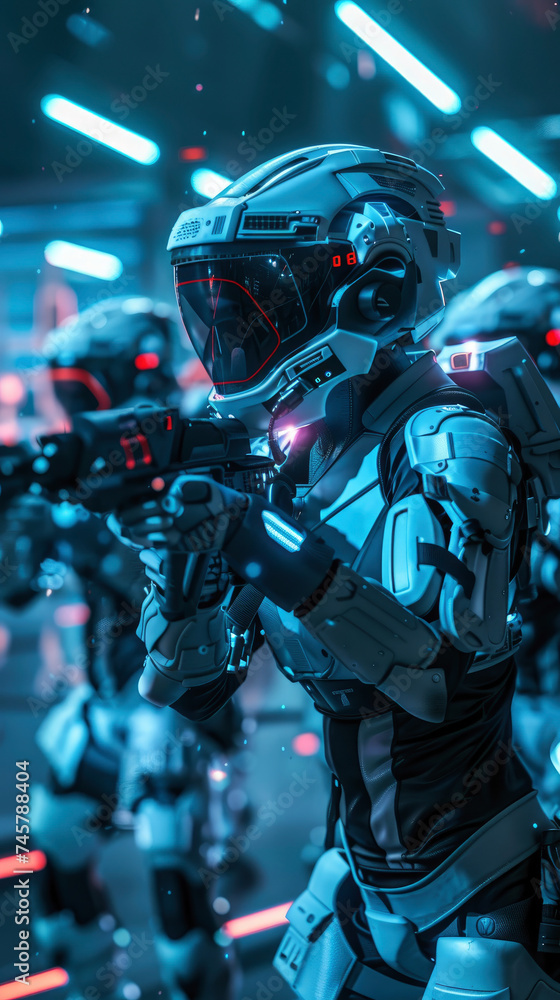 Cybernetic Spartans training in virtual reality preparing for a battle that blends ancient tactics with futuristic warfare Cybernetic Spartans training in virtual reality preparing for a battle that blends ancient tactics with futuristic warfare