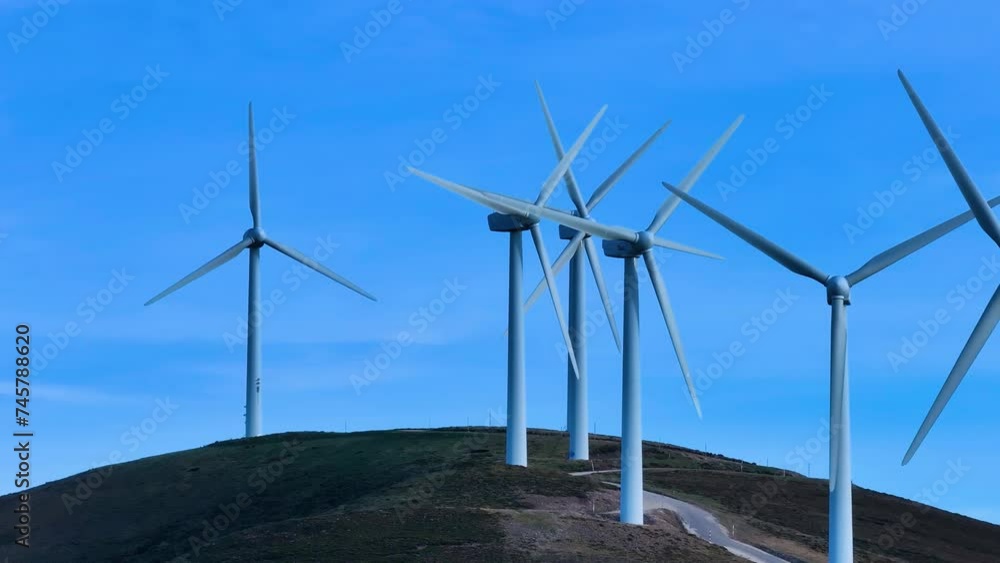 Wind farm in the port of La Sia seen from a drone. Espinosa de los Monteros. Pasiegos Valleys. Burgos. Castile and Leon. Spain. Europe Wind farm in the port of La Sia seen from a drone. Espinosa de los Monteros. Pasiegos Valleys. Burgos. Castile and Leon. Spain. Europe