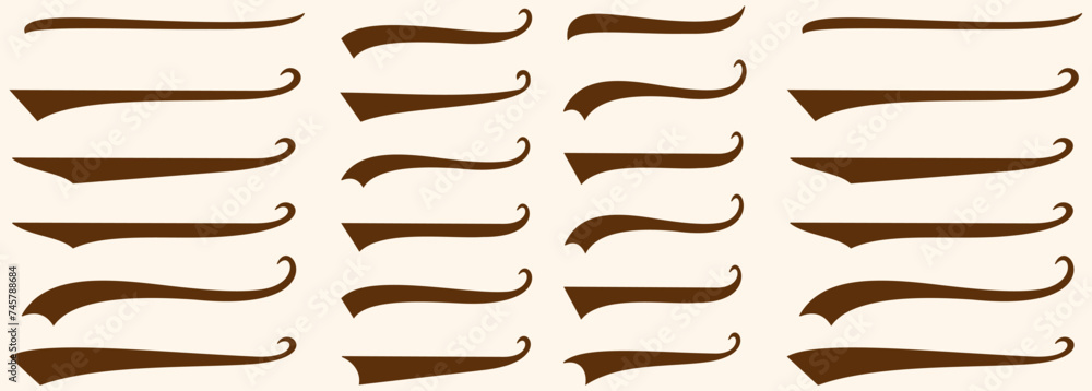 Calligraphic swoosh tails. Underline lettering lines. Calligraphic swoosh underline. Retro underline swooshes tails and athletic typography - obrazy, fototapety, plakaty 