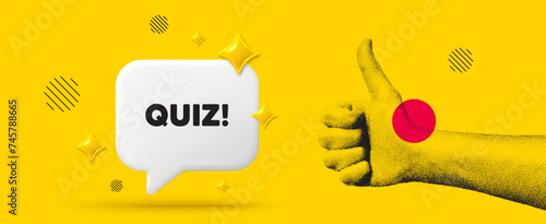 Quiz symbol. Answer question sign. Hand showing thumb up like. Vector