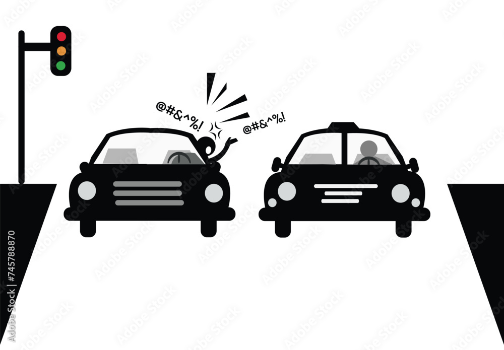 Road Rage and Traffic Altercation Incident. Editable Clip Art. Road Rage and Traffic Altercation Incident. Editable Clip Art.