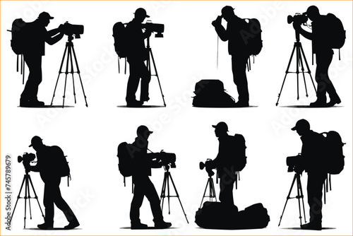 Photographers silhouettes collection, Silhouettes of man photographing, Set of Photographer Silhouettes