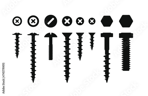 Screws, Bolt and Nut Set on White Background. Vector