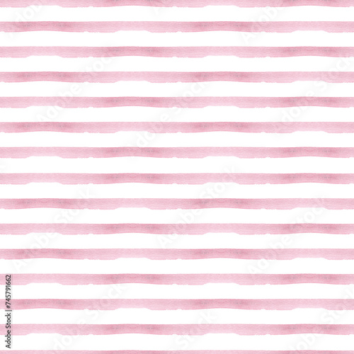 Pink watercolor stripes seamless pattern. Hand painted lines textured background. Distressed watercolor background with pain stripes