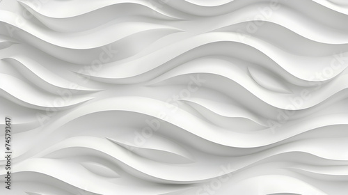 3D illustration white seamless pattern waves light and shadow. Wall decorative panel