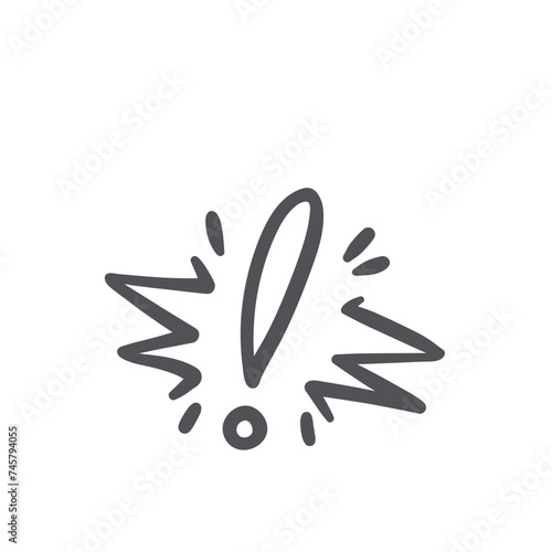 Comic exclamation mark line icon, manga doodle element. Funny retro alert and attention, warning expression, emphasis of character. Scrawl exclamation point in comic book style vector illustration