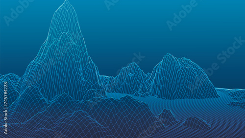 Abstract digital landscape. Wireframe landscape background. Digital landscape for presentations. 3d futuristic vector illustration.