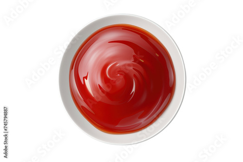 Top view. Collection of ketchup or sauce in bowls isolated on transparent background. photo