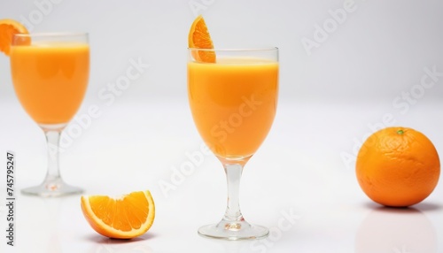 Fresh orange juice fruit drink glass over white background - tropical orange fruit