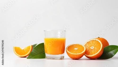 Fresh orange juice fruit drink glass over white background - tropical orange fruit