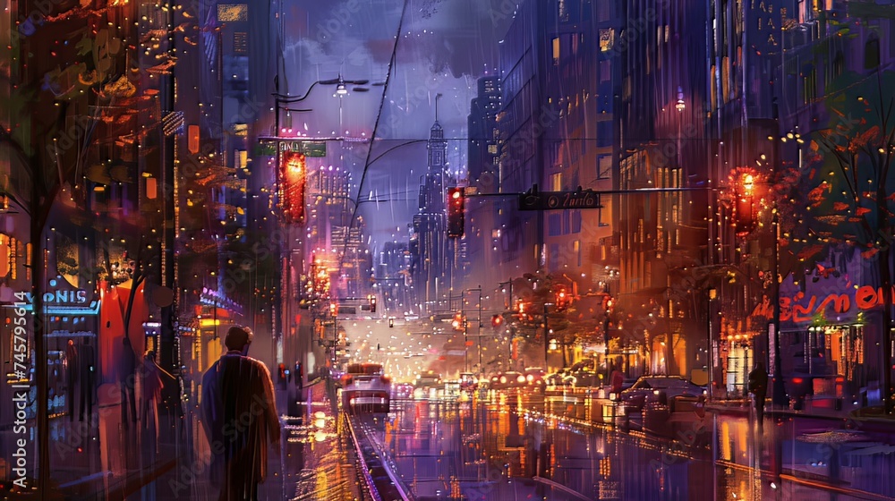 Fototapeta premium Cityscapes: The bustling streets, towering skyscrapers, iconic bridges, lively squares, and enchanting night views depict the vibrant essence of urban life