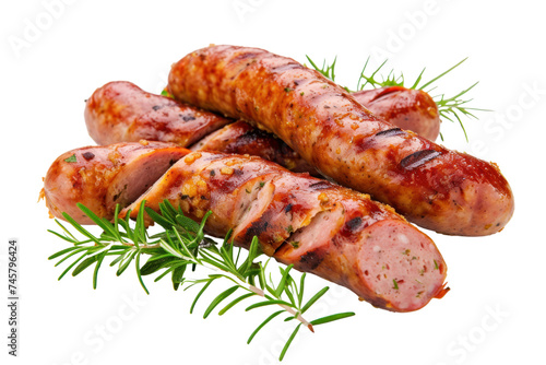 Grilled sausage with cuts Isolated on a transparent background.