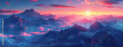 Fantastic mountain landscape background, Beautiful nature background. Created with Ai