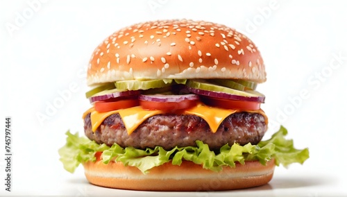Photo of delicious hamburger isolated on white background