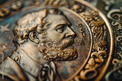 Artistic close-up of a selection of historical currencies, emphasizing the intricate details and artwork photo
