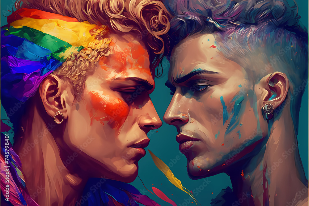 two men together gay rights beautiful colorful picture conception of human portrait