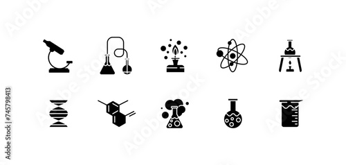 Bio icons. Silhouette, icon set for bio process design, buttons for chemistry. Vector icons