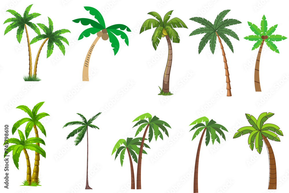palm trees on white background - obrazy, fototapety, plakaty 
