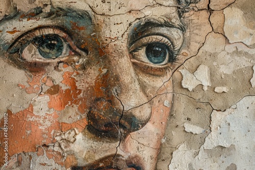 Detailed close-ups of the textures and faded colors of decayed murals, showcasing the interplay of art and decay