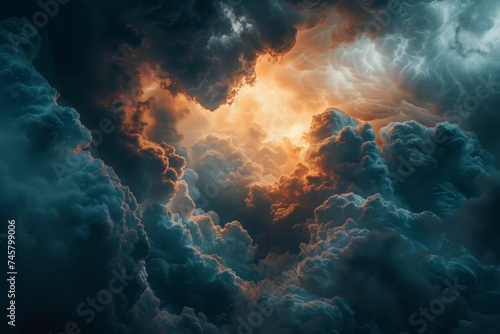 Dramatic close-up of unusual cloud formations, emphasizing the play of light and shadow, creating a moody and artistic effect